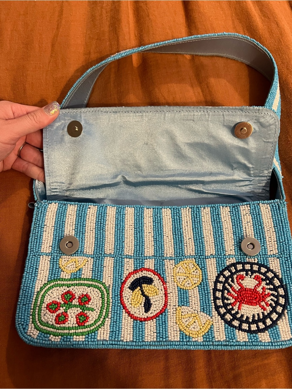 Coastal Beaded Blue and White Shoulder Bag - Picture 4 of 5